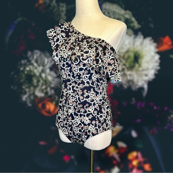NWT Isabel Marant Etoile ‘Sicilya’ Ruffled Printed One Shoulder Swimsuit Size 40 - Picture 6 of 16